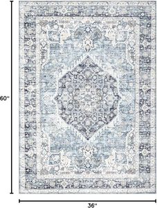 <span class=keywords><strong>Tappeto</strong></span> Vintage Bohemien Lavabile 3x5 Piedi Ultra Morbido a Pelo Corto Antiscivolo <span class=keywords><strong>Antimacchia</strong></span> Blu Chiaro per Soggiorno - Product Image 2