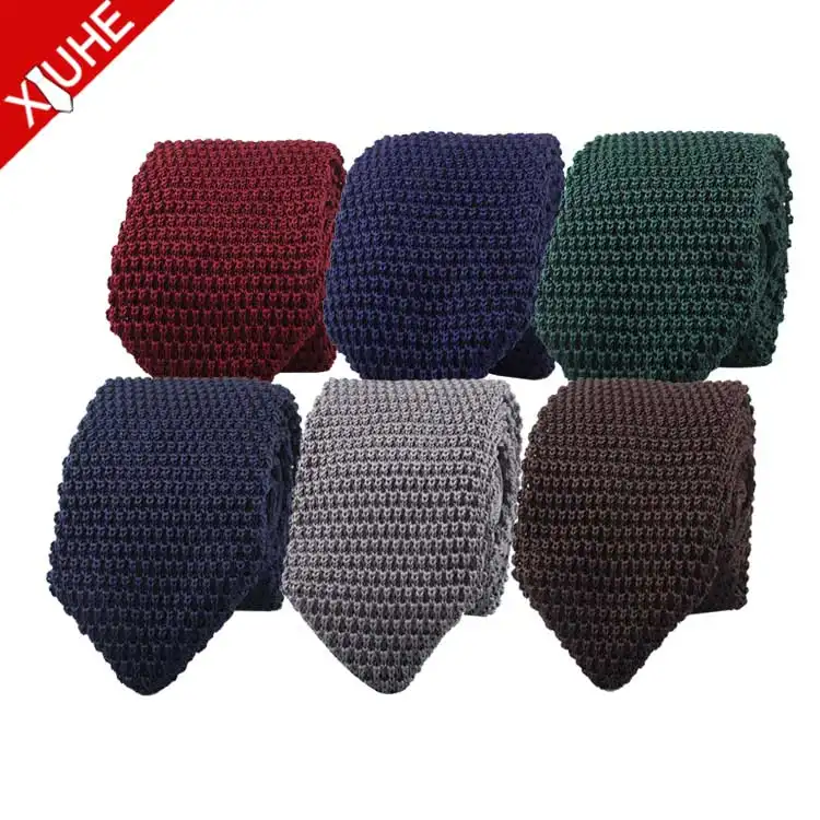 Оптовая продажа 2020 новый дизайн вязаный галстук простой бордовый мужской вязаный галстук на заказ