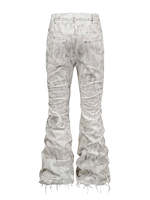 Jeans en denim pour homme, coton décontracté, style streetwear hip-hop, coupe évasée, effet délavé blanc, imprimé, usé, haute qualité, personnalisable, OEM ODM, 2026