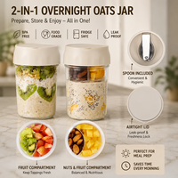 Pot à Overnight Oats 2-en-1 avec cuillère, hermétique et anti-fuite, pour yaourt et garniture de fruits, idéal pour la préparation des repas