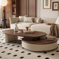 Table basse extensible et rétractable de style rétro légèrement luxueuse, en bois massif avec plateau en marbre, mobilier moderne pour salon de style européen
