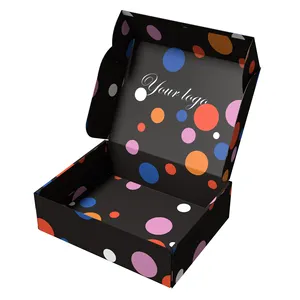 사용자 정의 로고 다채로운 물방울 무늬 종이 상자 CMYK 인쇄 매트 라미네이션 블랙 판지 보석 포장 우편물 상자