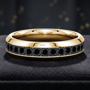 Anillo de Compromiso y Boda Clásico en Oro Amarillo con Rodio, Diamantes Negros Naturales, Unisex, Oro de 10K, 14K, 18K, Plata 925, 935 - Product Image 1