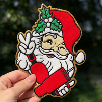 Patch brodé personnalisé en chenille vintage écologique motif Père Noël, bordure dorée haute densité, thermocollant ou à coudre pour sweats à capuche et vestes