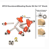 6 pièces Fraises à chanfreiner à roulement à billes pour le façonnage des bords arrondis, diamètres 1/2\", 1/4\", 3/16\", 3/8\", 1/16\", 1/8\", tige de 1/4\"