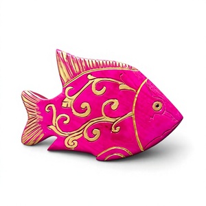 Bolso de mano de madera rosa hecho a mano con forma de pez, diseño floral dorado, minaudière de lujo, bolso de noche para mujer, proveedor mayorista - Product Image 1