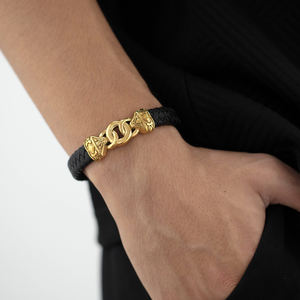 उच्च गुणवत्ता वाले गहने कस्टम उत्कीर्ण लोगो सोना स्टेनलेस स्टील चमड़े के बिंगल गहने पुरुषों के लिए वास्तविक चमड़े के अद्वितीय कंगन - Product Image 4