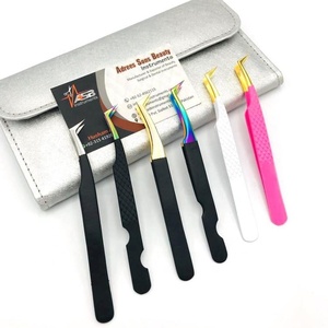 Pinzas de pestañas de volumen ruso de acero inoxidable sólido de oro rosa herramienta de etiqueta privada para extensión de pestañas sostenible - Product Image 2