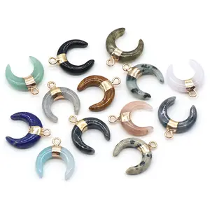 Natural stone fine jewelry crystal horn sets golden necklace pendant other fashion jewelry woman diy charm gemstone for woman