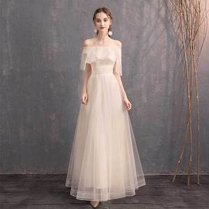 Bridesmaid Dress Champagne Color A-Line Tulle Sweetheart Neckline Long Formal Evening Dress For Wedding Party Graduation - Product Image 4