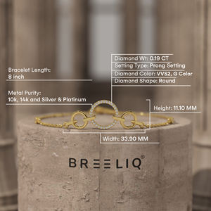 Pulsera de Oro Blanco Sólido de 14K con Círculos Entrelazados y Diamantes para Mujer, Cadena con Eslabones y Diamantes Pavé - Product Image 3