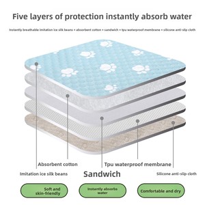 Cute Blue Paw Print Pet Mat Rectangle Textile Cooling Pad for Dogs All Seasons Breathable Non-slip - Product Image 3