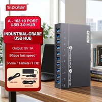 Sipolar A-103 Hub USB 3.0 de 10 Puertos, Hub de Datos Portátil con Adaptador de Corriente, Estación de Carga de Alta Velocidad para Disco Duro SSD, PC, Laptop