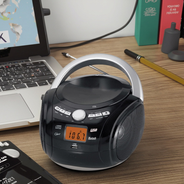 Portable Wireless Stereo Boombox with CD/CD-R/CD-RW MP3/USB Playback FM Radio Player