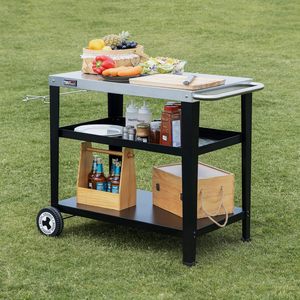 Factory Wholesale Simple Style Sturdy Stainless Steel Tabletop <strong>Rolling</strong> <strong>Food</strong> <strong>Cart</strong> With Trash Bag Holder and Open Shelf - Product Image 2