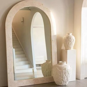 Espejo de pie de diseño, estilo crema claro, de madera maciza templada, hecho a mano, ecológico, de cuerpo entero, arqueado, para vestidor - Product Image 4
