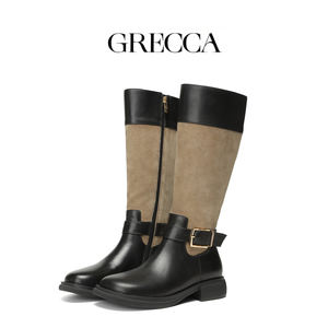 Sepatu bot tabung panjang kulit sapi wanita, sepatu bot dengan hak tebal dan sol warna blok Desain Mode gaya ksatria ramping untuk semua musim - Product Image 6