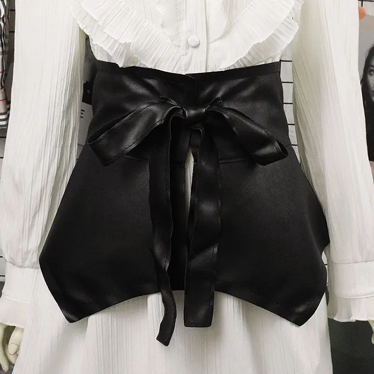 Y302015 летний однотонный ремень из искусственной кожи с гофрированным краем для талии со шнуровкой и оборками для юбки Женский корсет