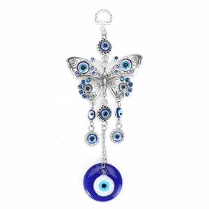 20*8cm Turkish Blue Glass Evil Eyes Wall Hanging Pendant Butterfly Lucky Protection Hamsa Hand Amulet Home Car Office Decoration