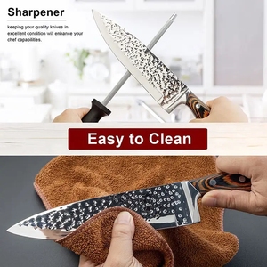 Conjunto de Facas de Cozinha 3CR13 Japonesas em Aço Inoxidável Damasco Gravado, Tipo Faca de Chef, com Bloco de Madeira de Acácia - Product Image 6