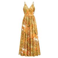 Robe d'été sexy à imprimé pour femme, col en V, bretelles fines, vente en gros
