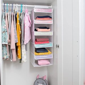 Weekly 5-Shelf Clothes Organizer Bag Clothes Organizer for Kid Hanging Closet Organizer with Weekday Card Storage Bag Foldable