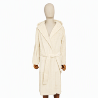 Robe de chambre en coton éponge de luxe avec capuche, blanche, confortable et douillette pour le spa et la maison, unisexe, avec ceinture, service OEM