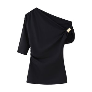 Osisa 2025 – Nouveau T-shirt d'été pour femme avec boucle métallique, élégant, <span class=keywords><strong>asymétrique</strong></span> à épaule dénudée, manches courtes simples - Product Image 5