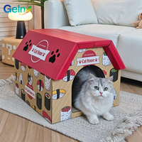 Maison pour chat pliable en carton ondulé avec logo personnalisé et griffoir pour chats d'intérieur, chatons, jeu et sommeil, emballage inclus