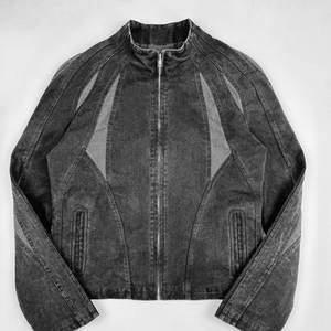 Giacca Vintage Invernale <span class=keywords><strong>Bomber</strong></span> Corta da Uomo <span class=keywords><strong>Oversize</strong></span> Baggy Chaqueta Nera in Denim Lavato all'Acido con Zip in Cotone - Product Image 3