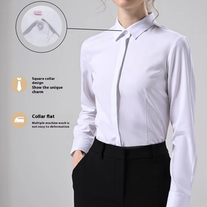 <span class=keywords><strong>Camicia</strong></span> <span class=keywords><strong>classica</strong></span> da <span class=keywords><strong>donna</strong></span> con bottoni bianchi da lavoro in tinta unita da lavoro formale camicie da <span class=keywords><strong>donna</strong></span> a maniche lunghe - Product Image 2
