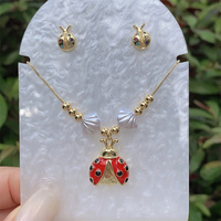 Grosir gaya Retro klasik 18K rantai bola berlapis emas Set perhiasan Ladybug, cocok untuk acara hadiah