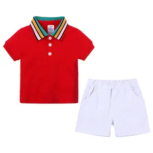 休闲儿童两件衣服Polo t恤套装夏季儿童服装套装