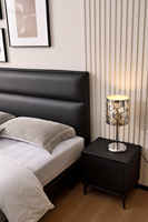 Lit King-Size en Bois Massif de Haute Qualité, Meuble Robuste en Cuir Écologique, Lit Artistique Noir Yao Ye en Pin Doux