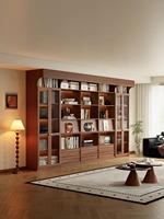 Étagère modulaire en bois de noyer moderne, grand meuble de rangement mural, étagère de présentation pour salon avec tiroirs, design personnalisé