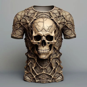 Camiseta de Hombre con Estampado 3D de Calavera, Manga Corta, Corte Regular, con Logotipo en el Frente, Tejido de Punto - Product Image 2