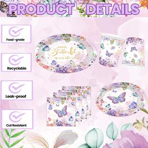 Vajilla con tema de hada mariposa, juegos de decoración para fiestas, suministros de cumpleaños, platos, banderas, servilletas, decoraciones para fiestas de niños - Product Image 4