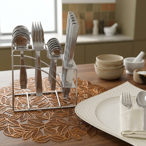 Support de rangement moderne en métal pour couverts, type sur pied, résistant à la rouille, organisateur de vaisselle de cuisine, à un seul niveau, non pliable - Product Image 6