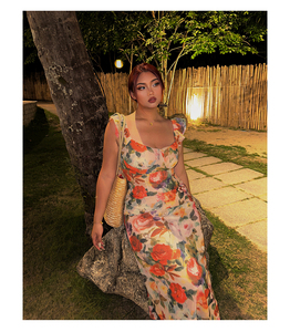 Vestido largo de verano de talla grande <span class=keywords><strong>para</strong></span> mujer con curvas, ligero, ajustado, con figura, favorecedor, estampado Floral Retro, hasta el suelo, <span class=keywords><strong>para</strong></span> playa - Product Image 5