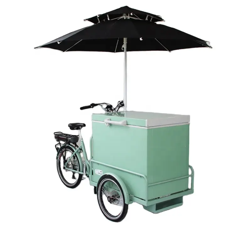 Sepeda keranjang es krim gulung listrik Mobile pantai Meksiko dengan roda pajangan untuk obral es krim