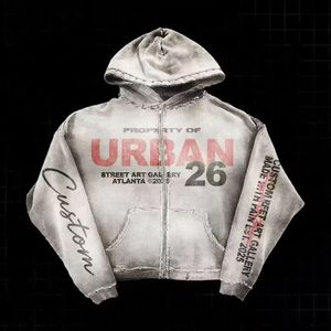 Felpa con Cappuccio <span class=keywords><strong>Vintage</strong></span> Personalizzata con Zip, Effetto Acid Wash, Stampa Grafica, Stile Streetwear <span class=keywords><strong>Oversize</strong></span> - Product Image 1