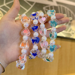 Exquisite Crystal Short Wrist Pendant Mobile Phone Rope Bag Accessory Acrylic Transparent Heart Beaded Keychain