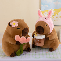 Boneka Kapibara Peluk Bunga Gaya Baru, Boneka Kelinci Kapibara Lucu-Baik-Buruk yang Dapat Berubah Bentuk, Bantal untuk Anak Perempuan dan Anak-Anak