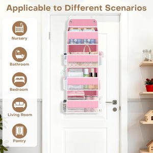 Organisateur suspendu sur porte à 4 poches, en tissu non tissé rose, pour l'organisation de la chambre d'enfant, de la chambre à coucher et du placard - Product Image 3