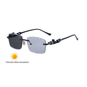 Gafas de sol fotocromáticas sin montura de aleación de zinc para hombre con diamantes de imitación, protección UV400, lentes negras que cambian de color - Product Image 1