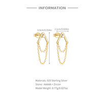 Boucles d'oreilles à double couche en argent sterling 925 plaqué or avec pompon et chaîne flèche de créateur