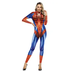 Factory Direct TV&Movie Cosplay Costume Digital Printing Spider-Man Costume Ladies Slim Fit Long Sleeve Bodysuit