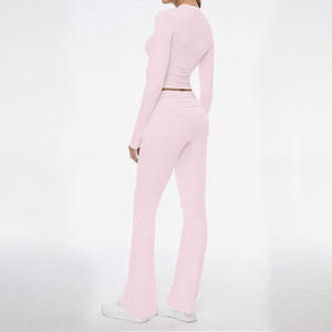 महिलाओं के दो टुकड़े लाउंज सेट y2k कपड़े कस्टम जर्सी बेबी टी स्किनी लंबी आस्तीन और 2 पीस सेट महिलाओं के लिए फ्लड पैंट - Product Image 3