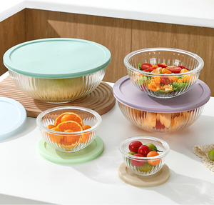 Lot de 3 à 6 bols mélangeurs en verre peu encombrants <span class=keywords><strong>avec</strong></span> couvercles pour la préparation des aliments et la cuisson. - Product Image 5