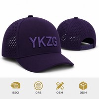 Casquette de baseball 5 panneaux personnalisée avec logo brodé 3D en relief, bleu roi, découpée au laser, perforée, imperméable, pour le sport et les performances ethniques, haute performance